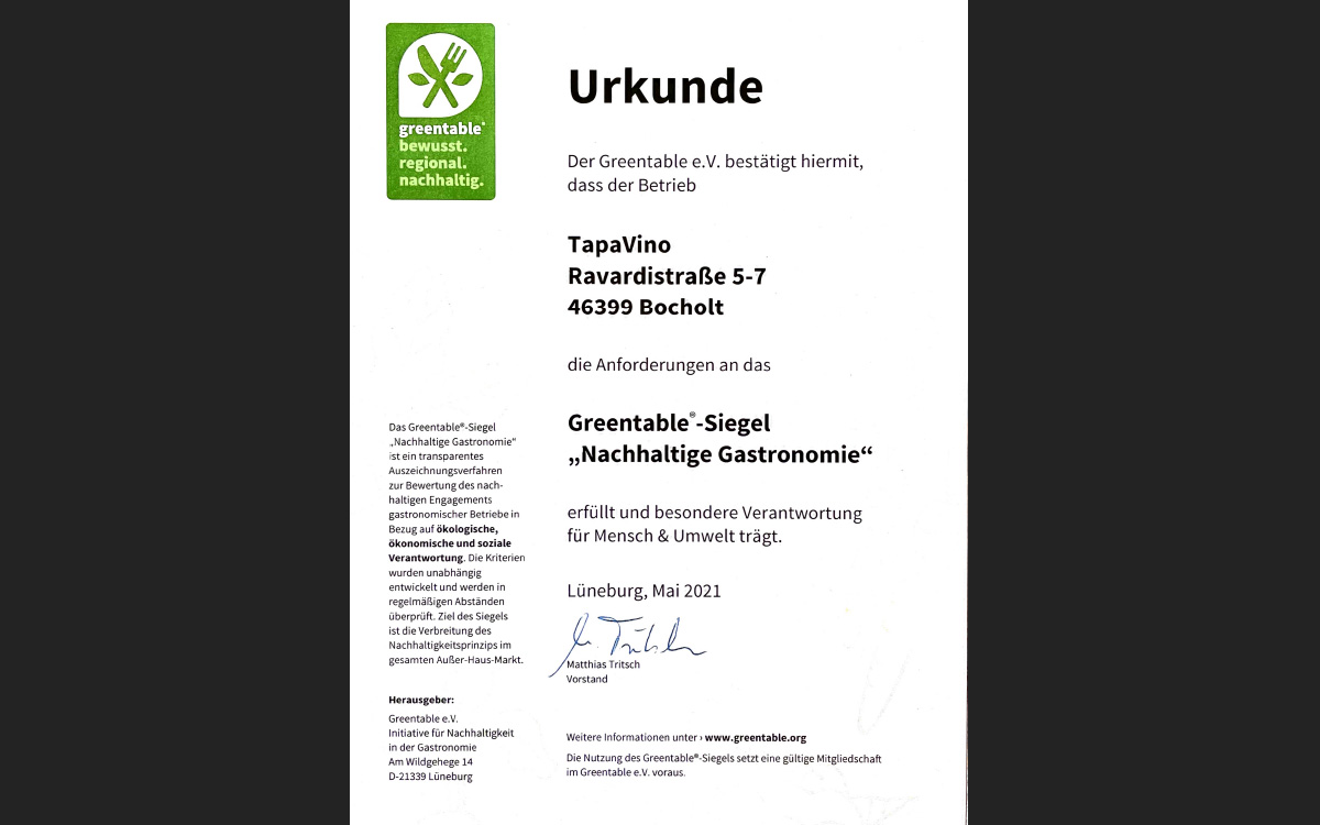 Greentable Urkunde